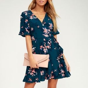 NWT Lulus Floral Print Ruffled Wrap Dress